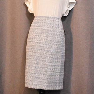 Kasper blue, white, and black pencil skirt